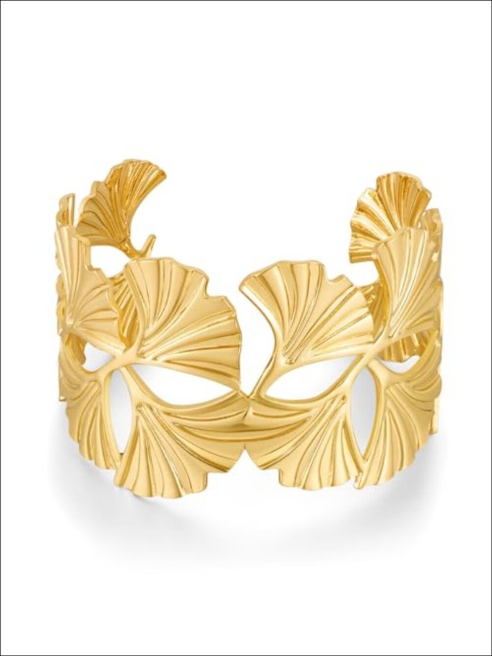 Chunky Ginkgo Leaf Cuff Bracelet Gold Plated Adjustable Statement Bangle